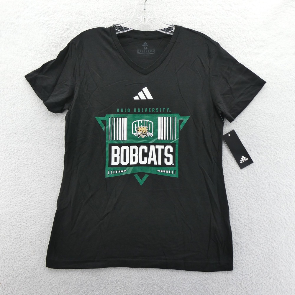 Adidas Shirt Women Medium Ohio‎ University Bobcats Black V-Neck Graphic Cotton